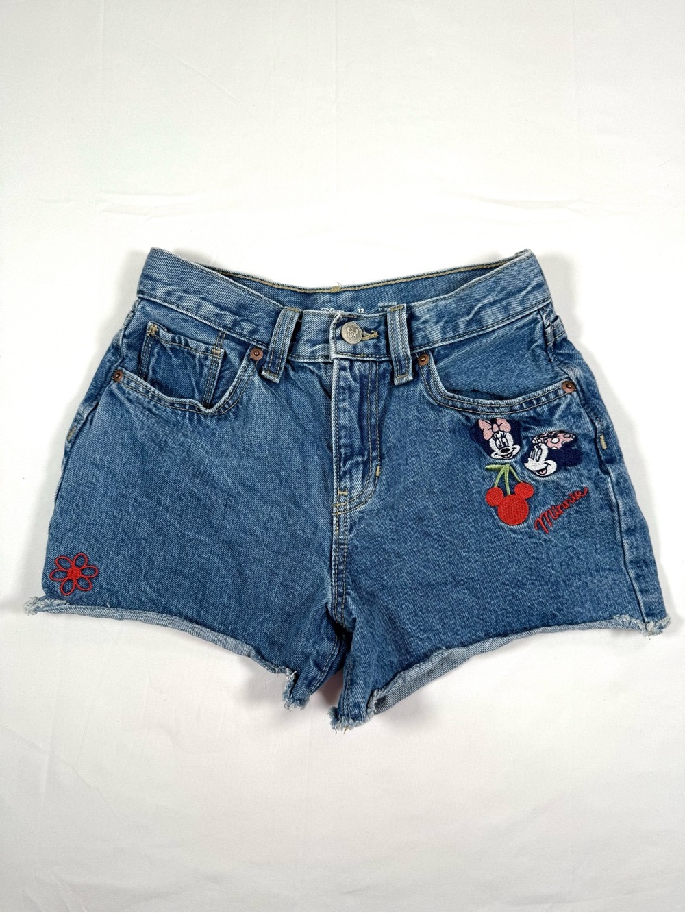 OLD NAVY x DISNEY Girls Minnie Mouse Embroidered Denim Jean Shorts 12 High Rise